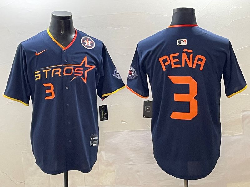 Men Houston Astros 3 Pena Drak Blue Three generations Joint Name 2025 Nike MLB Jersey style 9